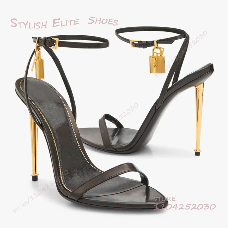 Crossfit Ladies - Gold Metal Stiletto Sandals Women Lock