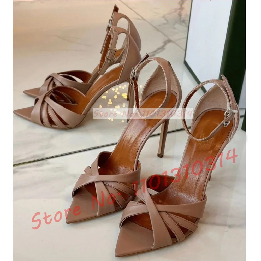 Crossfit Ladies - Nude Cross Strap High Heels Sandals