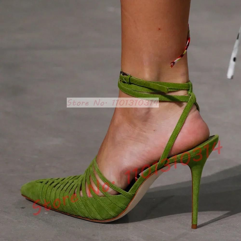 Crossfit Ladies - Green Vegan Suede Strappy Sandals Ladies