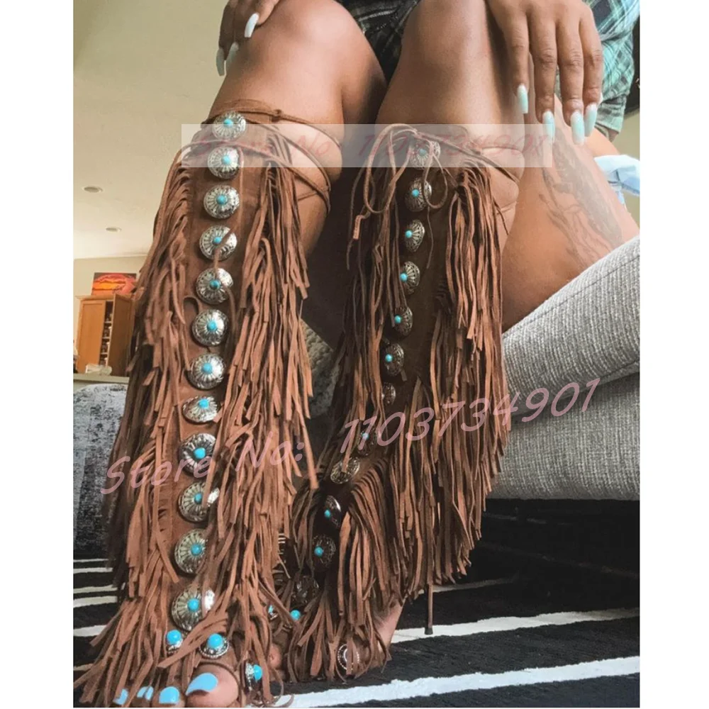 Tassels Open Toe Gems Knee Hig - Crossfit Ladies avaliação e preço