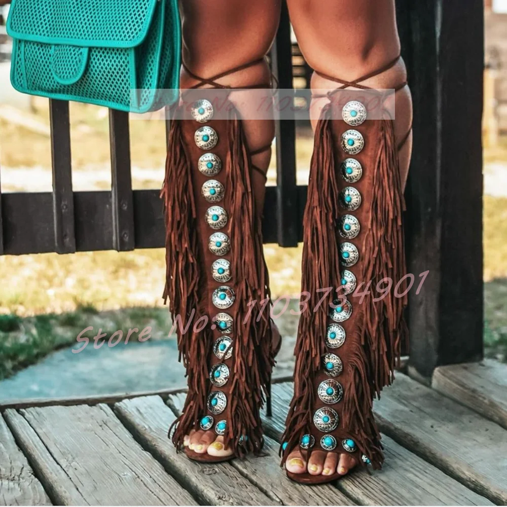 Tassels Open Toe Gems Knee Hig - Crossfit Ladies avaliação e preço