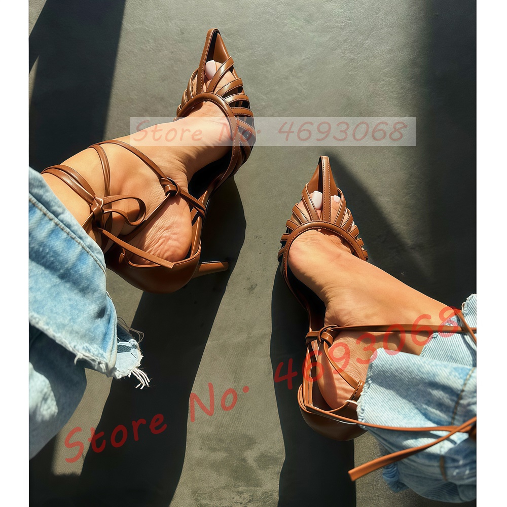 Brown Pointy Toe Caged Sandals - Crossfit Ladies avaliação e preço