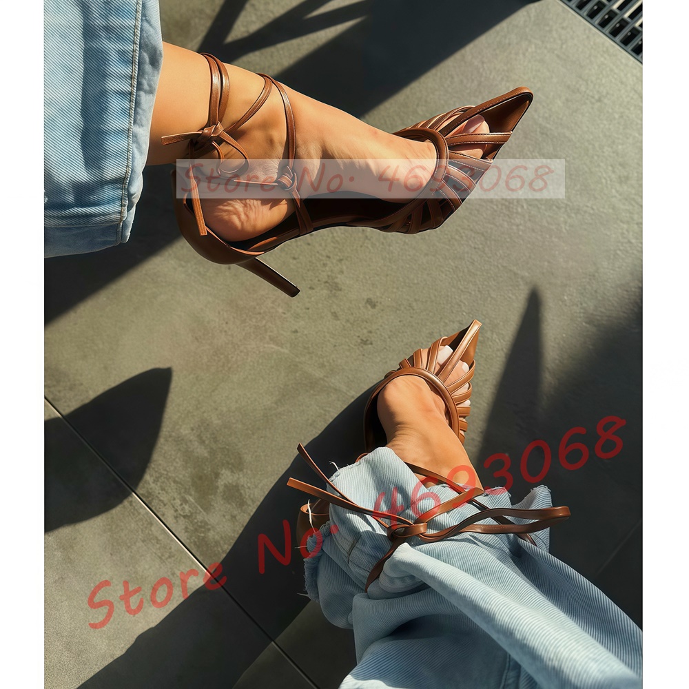 Brown Pointy Toe Caged Sandals - Crossfit Ladies avaliação e preço