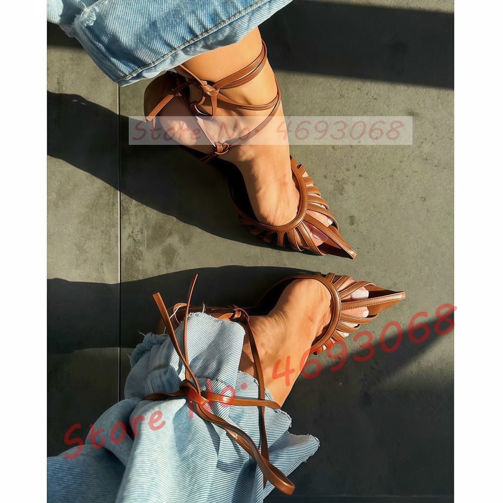 Brown Pointy Toe Caged Sandals - Crossfit Ladies avaliação e preço
