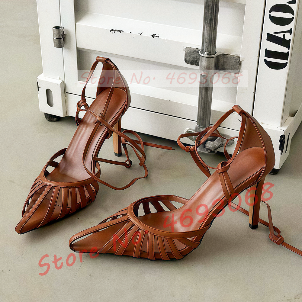 Brown Pointy Toe Caged Sandals - Crossfit Ladies avaliação e preço