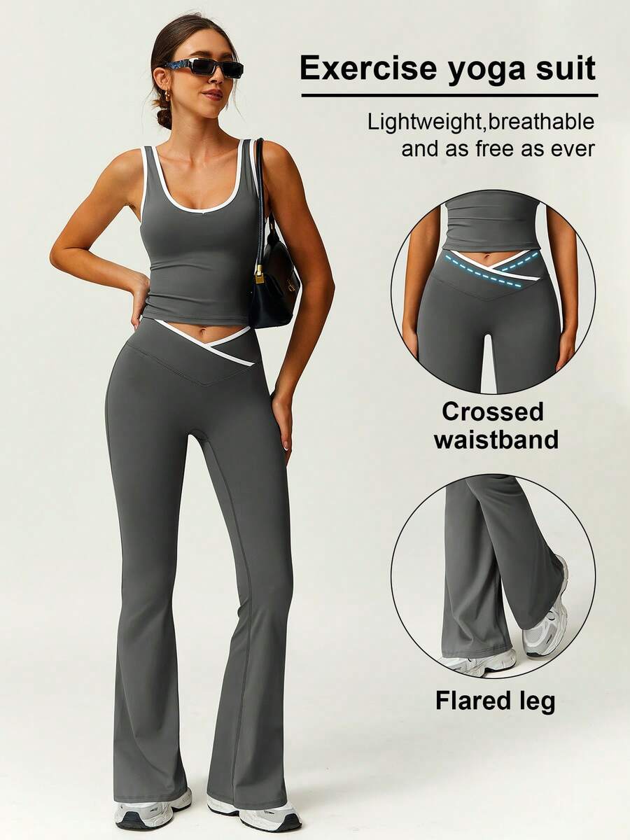 Women 2pcs Sports Vest And Fla - Crossfit Vest avaliação e preço