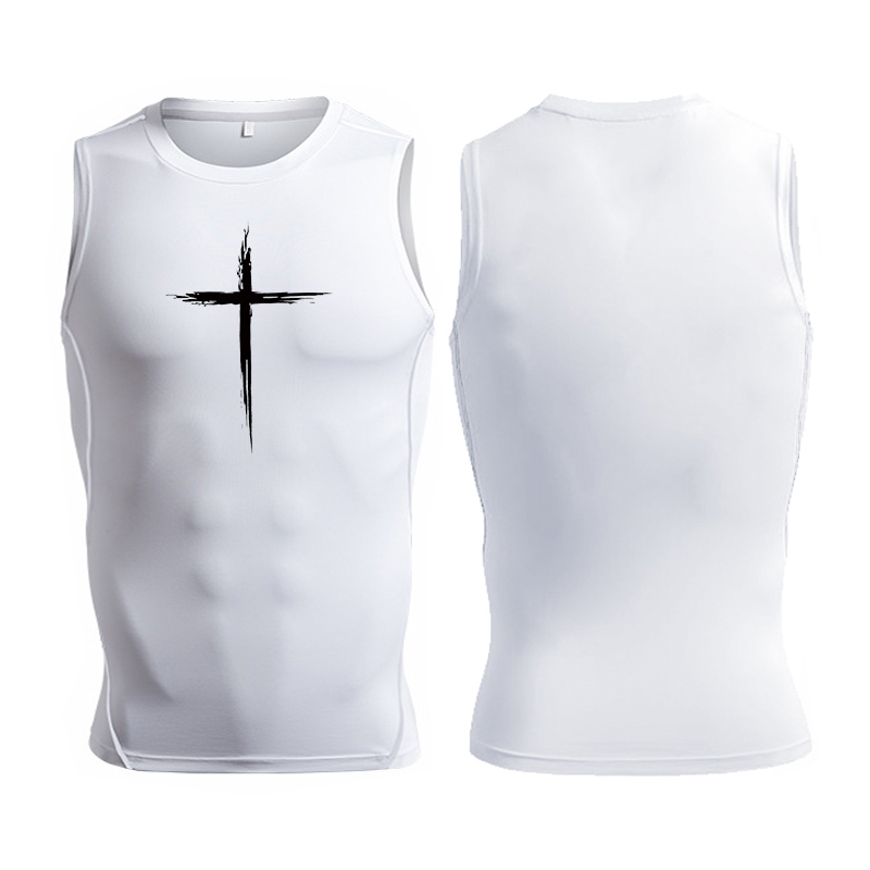 Cross Print Sleeveless Compres - Crossfit Vest avaliação e preço