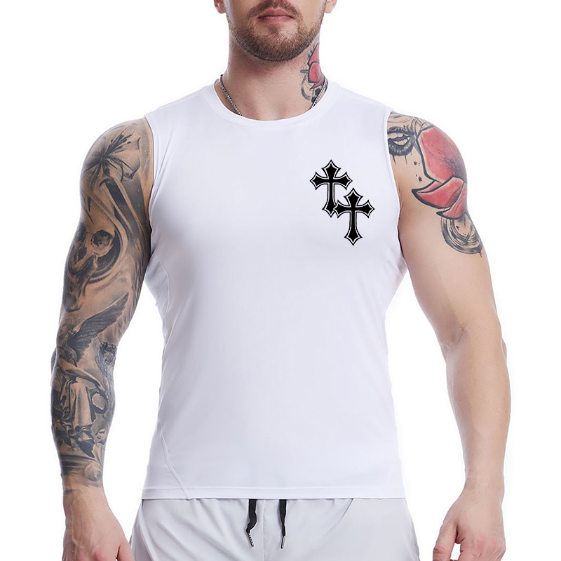 Cross Print Sleeveless Compres - Crossfit Vest avaliação e preço