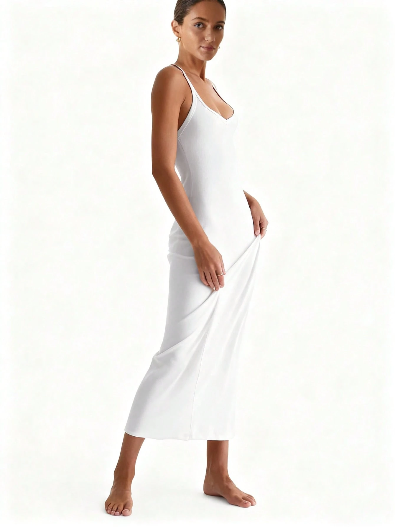 White V-Neck Stretch Knit Midi - Crossfit Event avaliação e preço